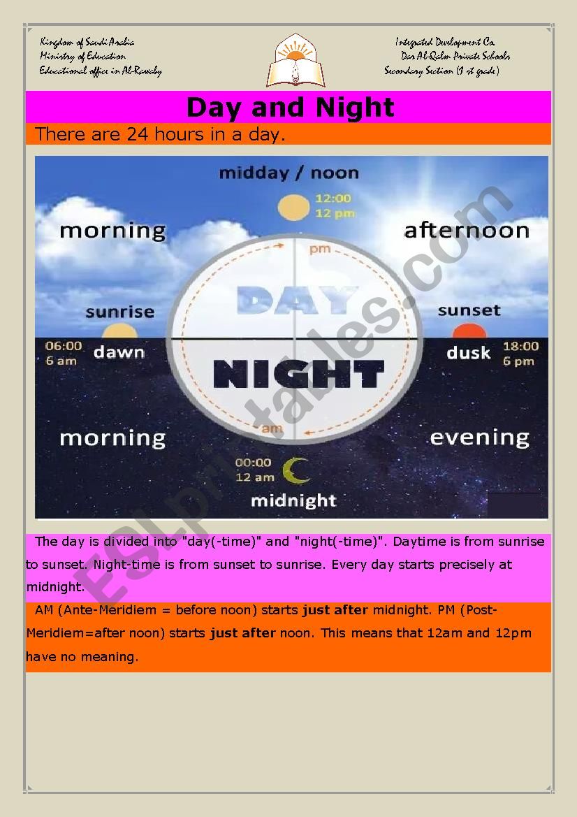 DAY AND NIGHT worksheet
