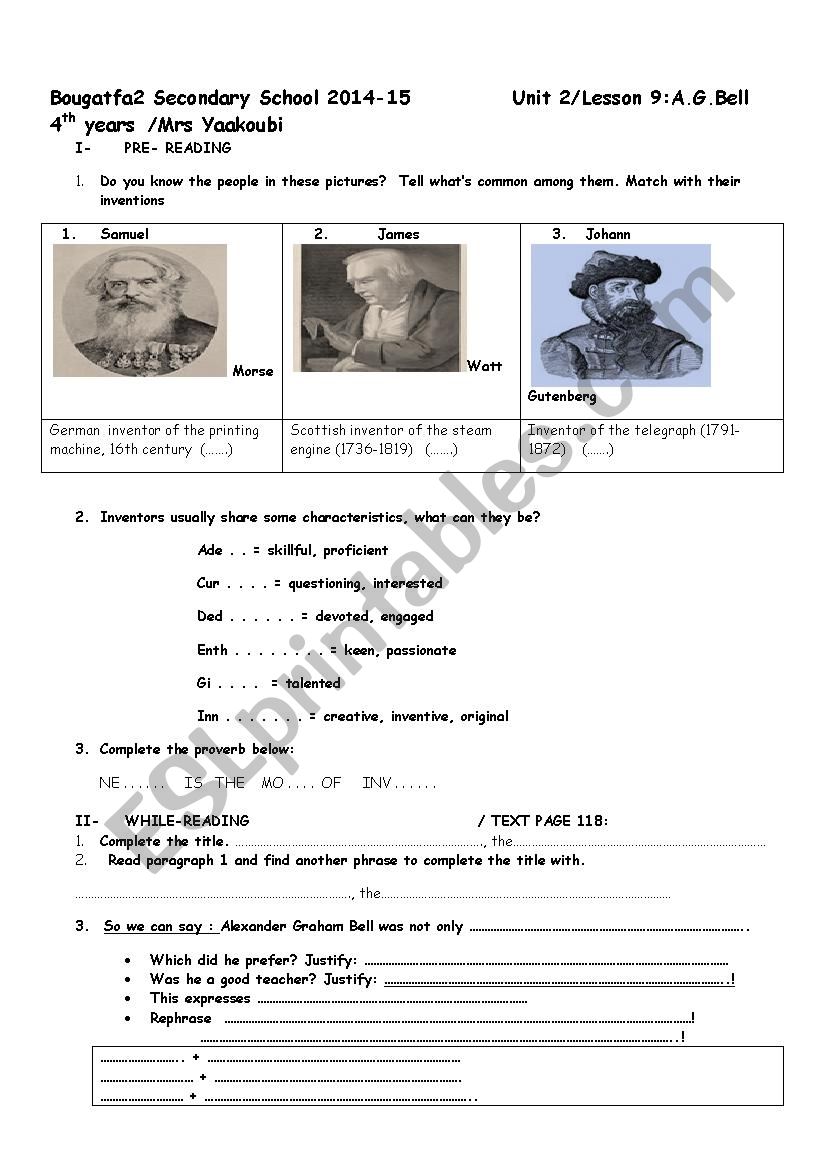 alexander graham bell worksheet