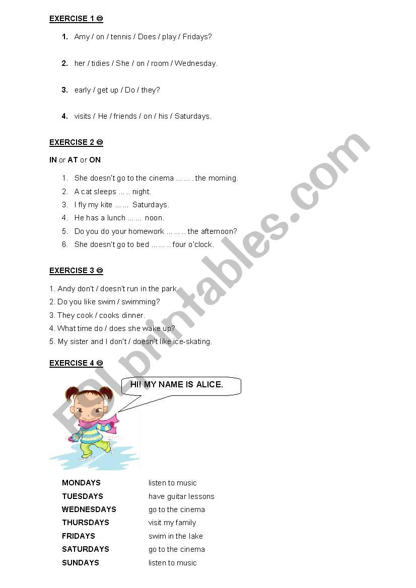 present simple worksheet