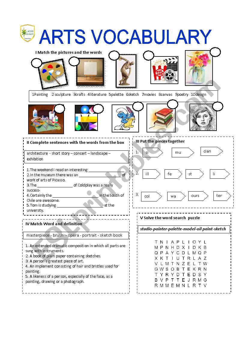 Arts vocabulary worksheet