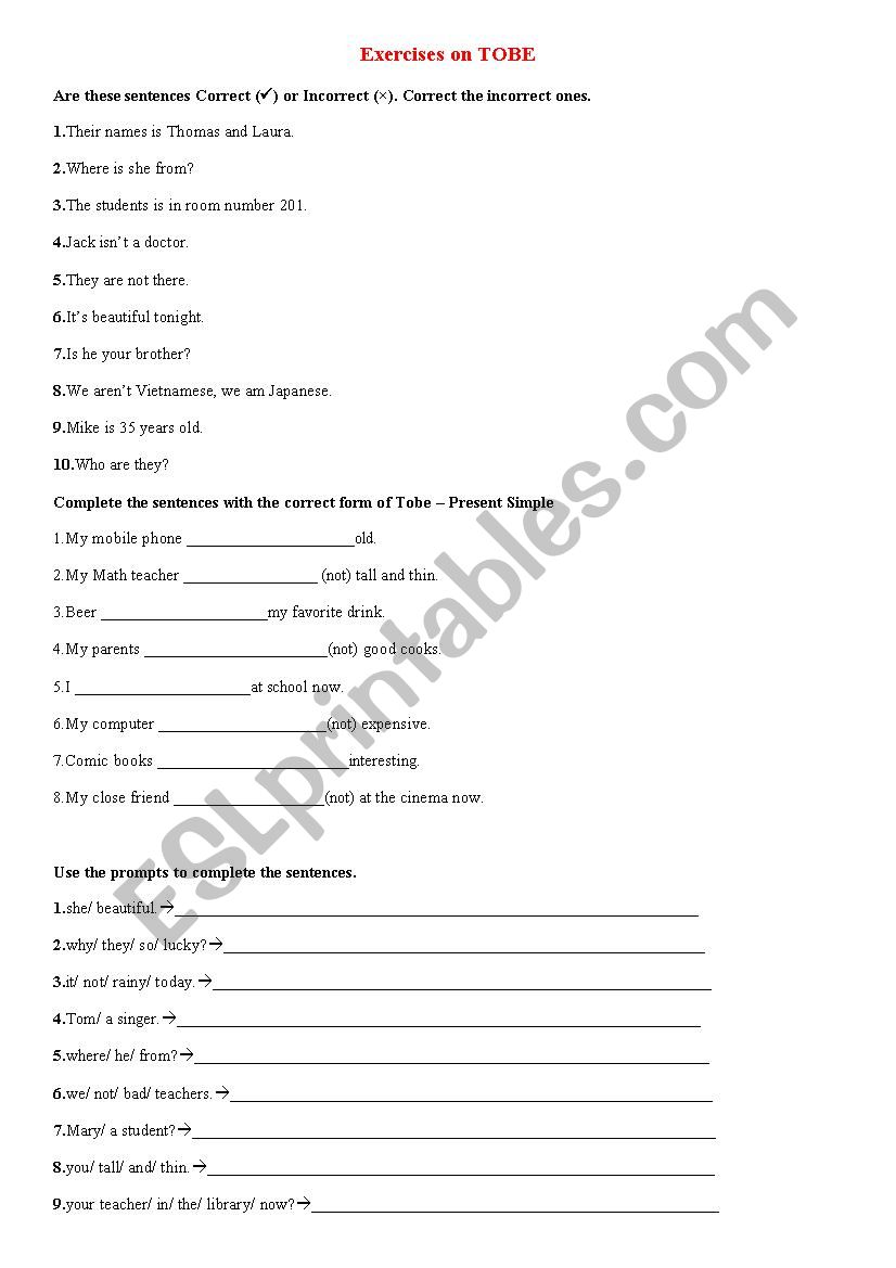 present simple with TOBE worksheet