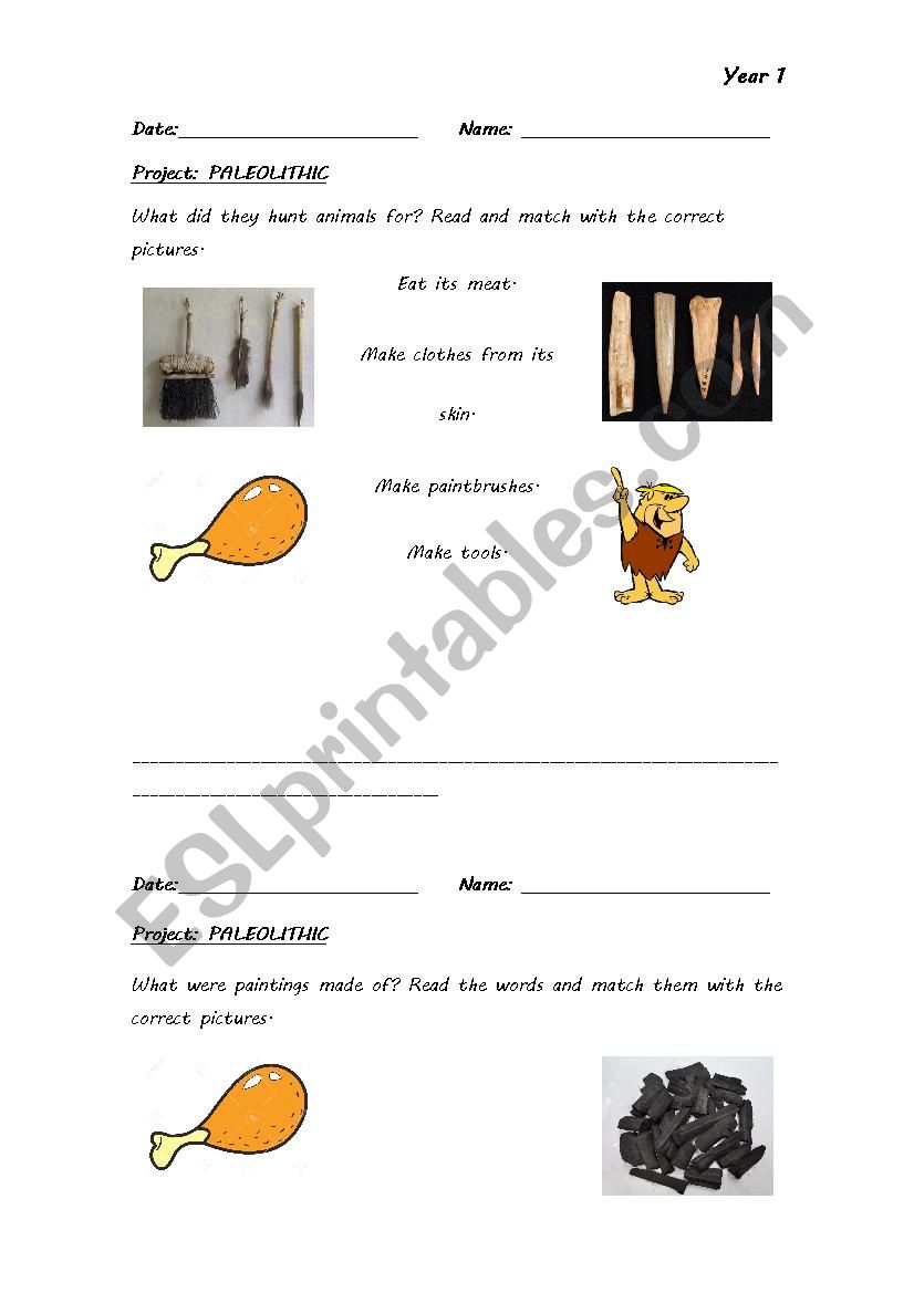 Paleolithic and Neolithic  worksheet