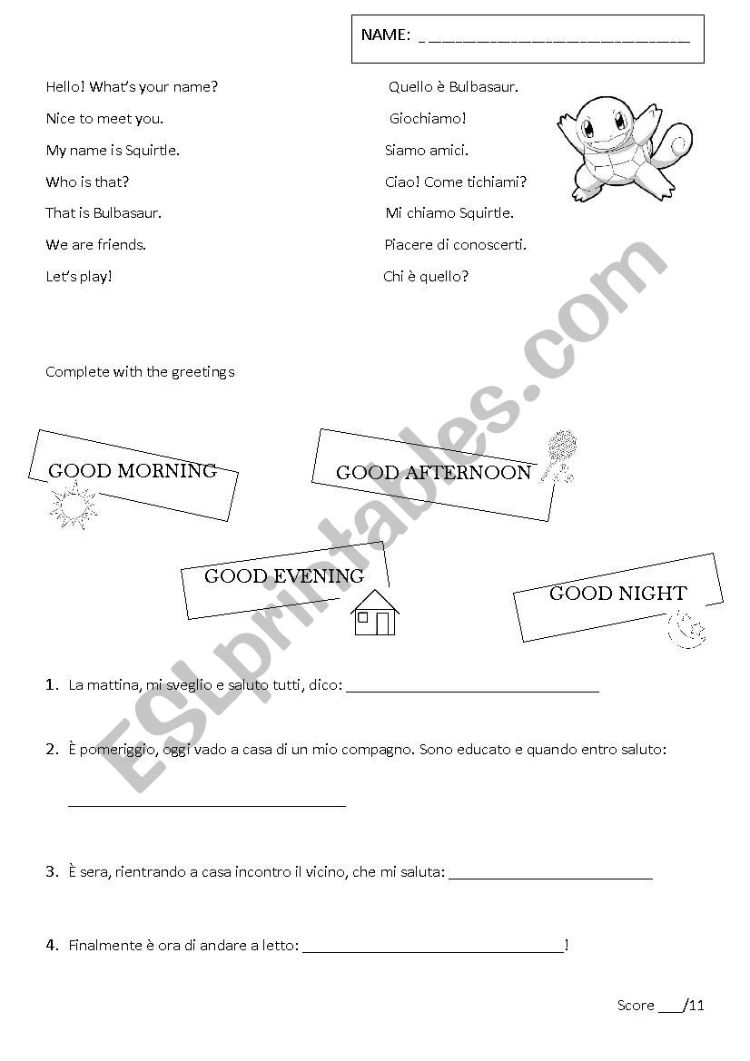 Revision on Greetings + Exercise on Self Introduction