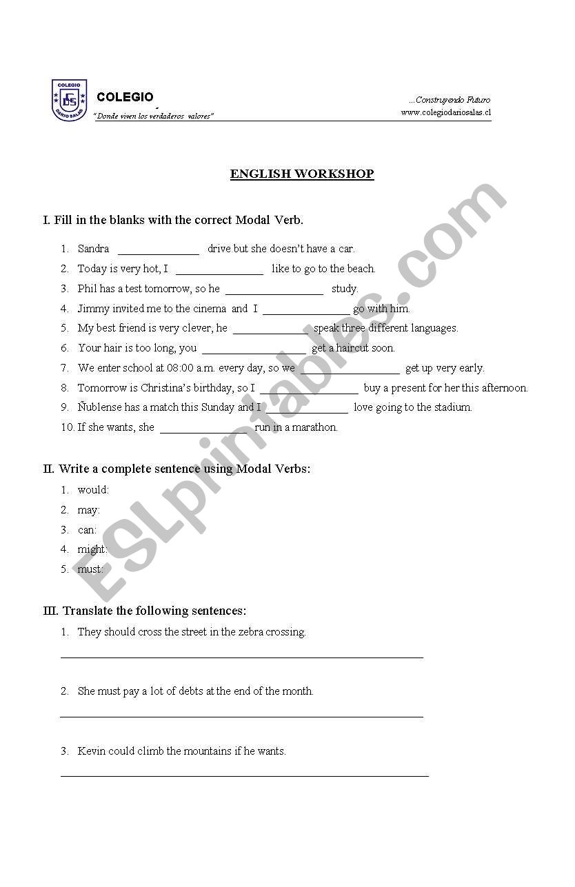 Modal verb exercises worksheet