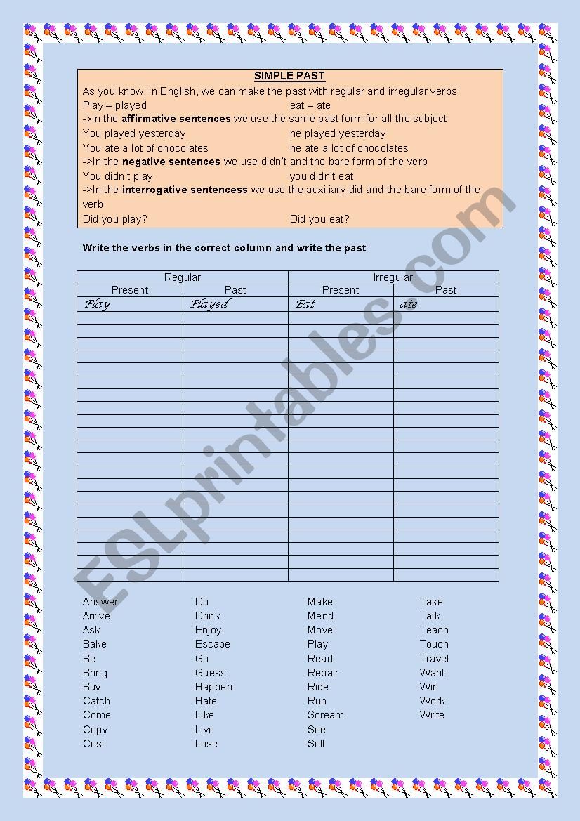 simple past worksheet