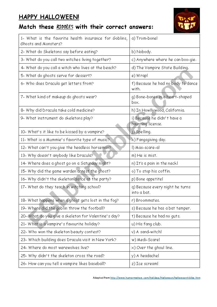 Halloween Riddles worksheet