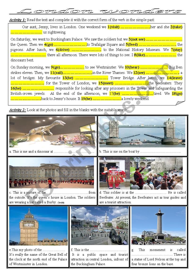 London wonders worksheet