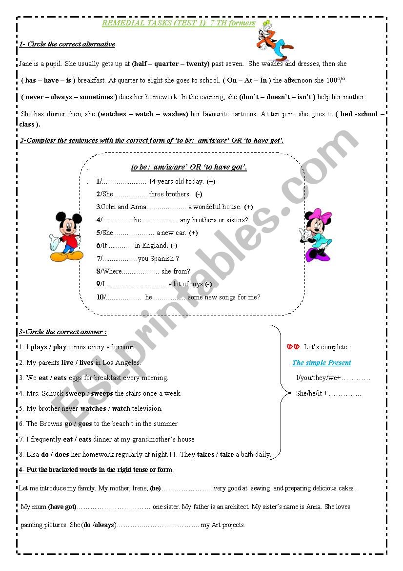                                          REMEDIAL TASKS (TEST 1)  7 TH formers