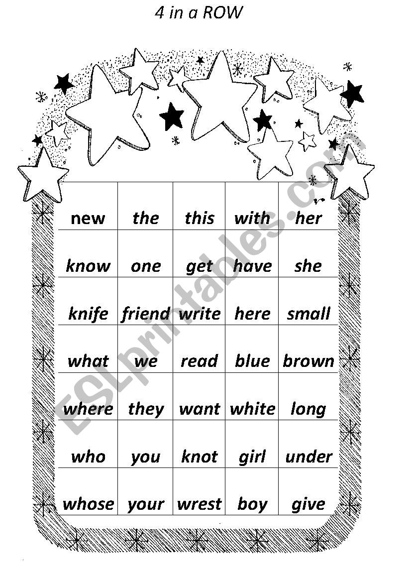 reading game 4 in a row worksheet