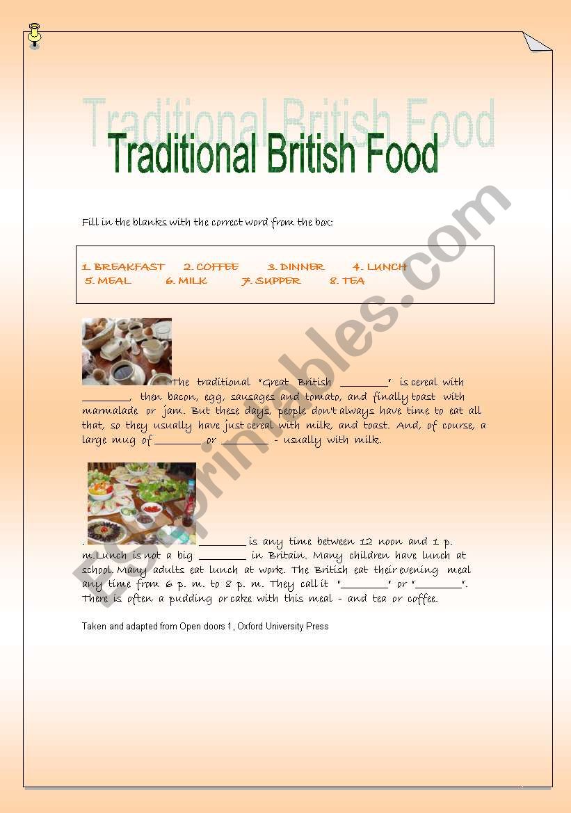 Traditional British Food worksheet