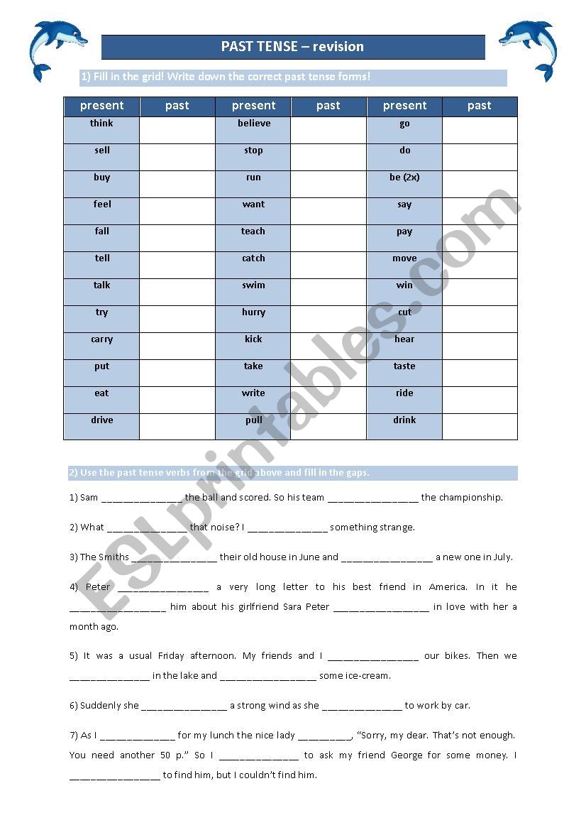 PAST TENSE - grid + fill in the gaps + negations + questions + KEY