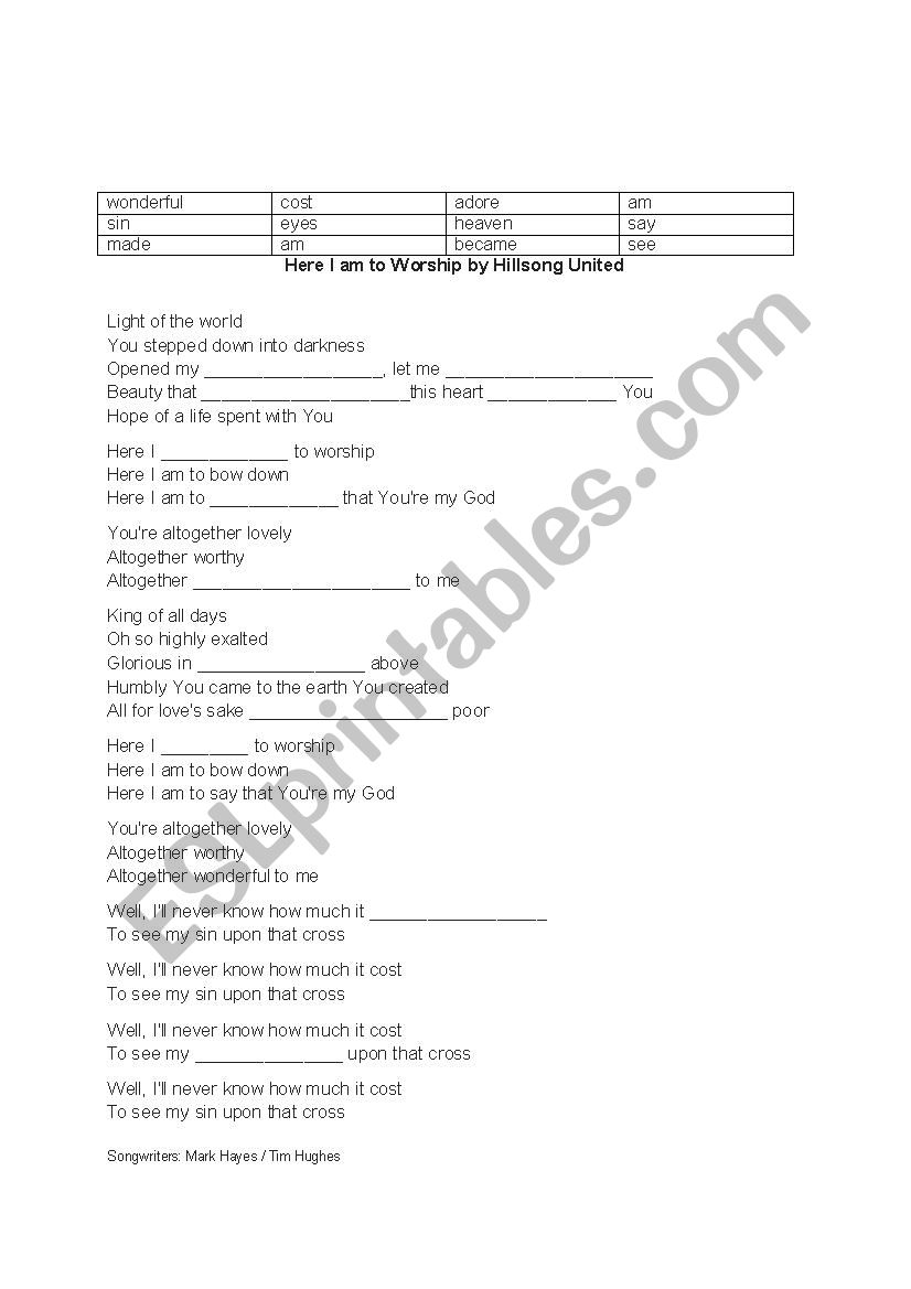 Here I am (Hillsong United) Song Activity