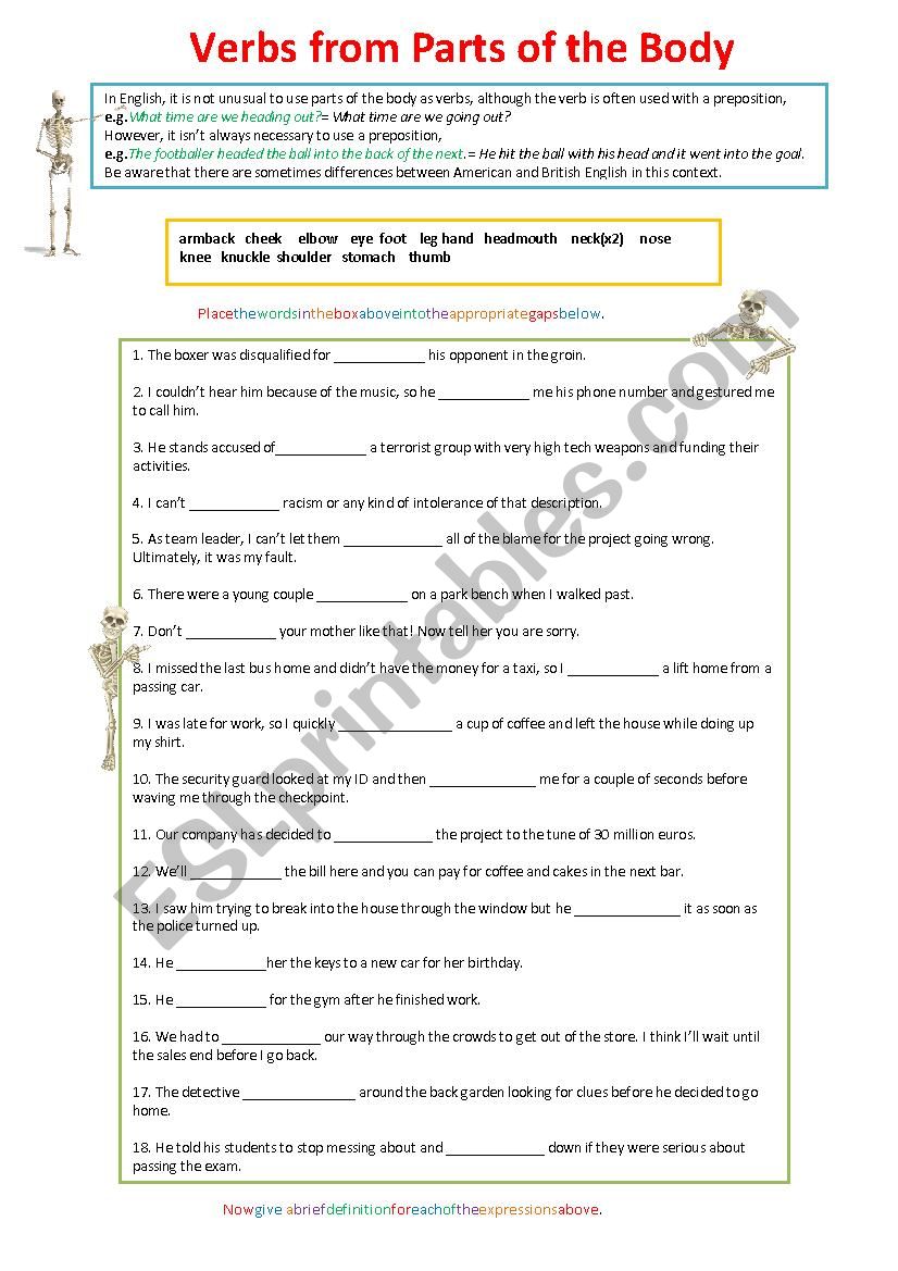 Body Verbs worksheet