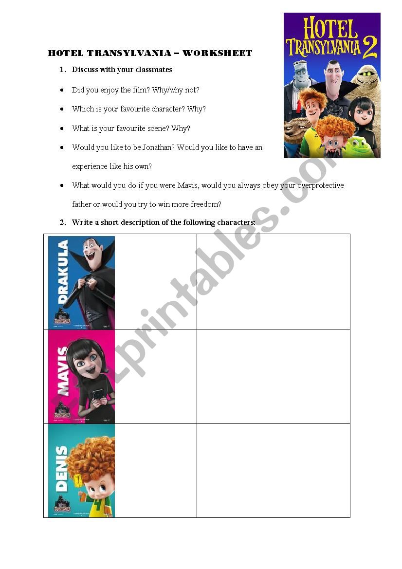 worksheet Hotel Transylvania 2