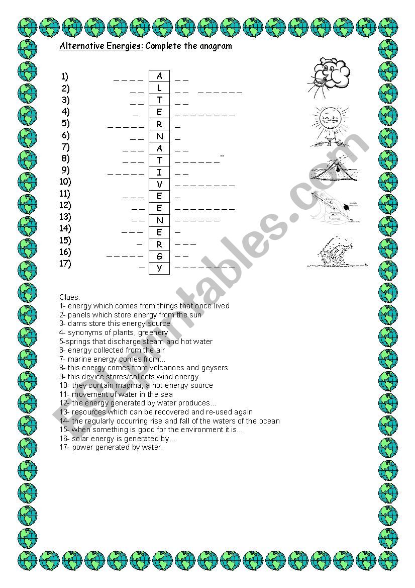 Alternative energies worksheet