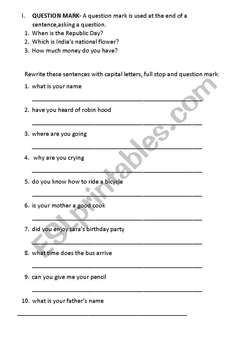 question mark in punctuation worksheet