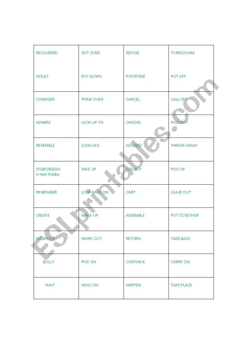 Phrasal verbs Pairing activity