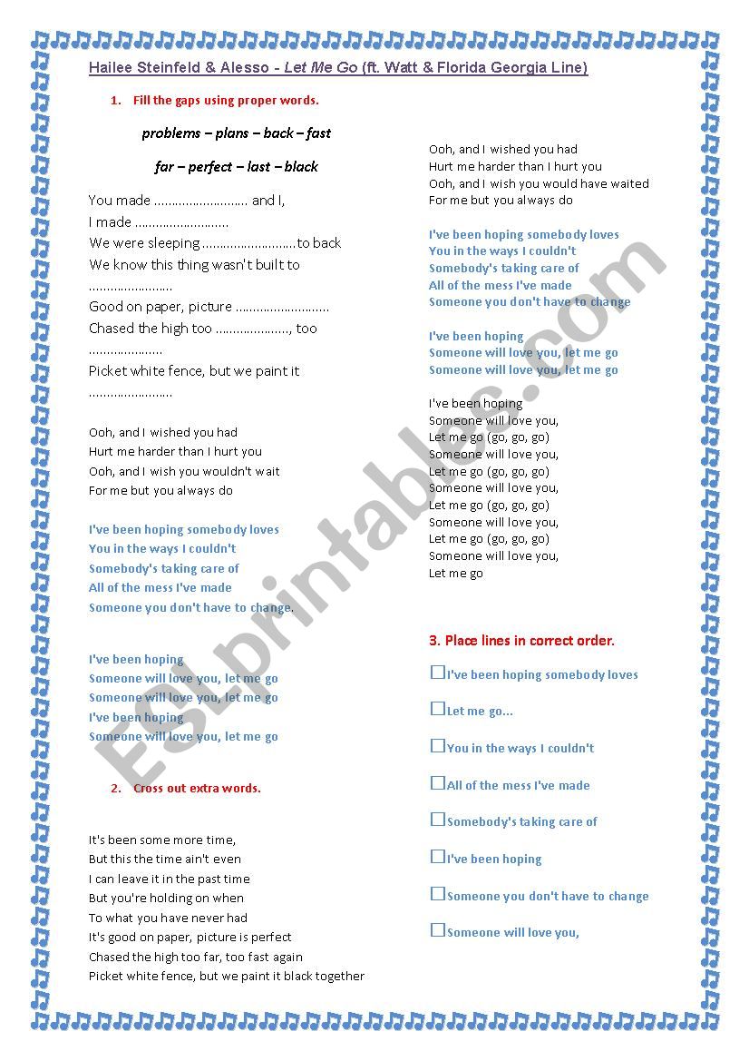 Let me go SONG worksheet