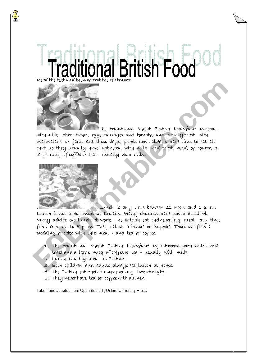 traditional British Food - worksheet