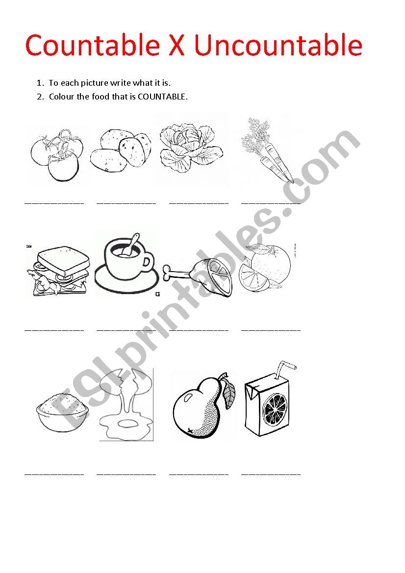 Countable/uncoutable worksheet