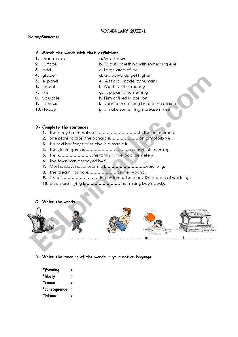 Vocabulary Quiz-1 worksheet