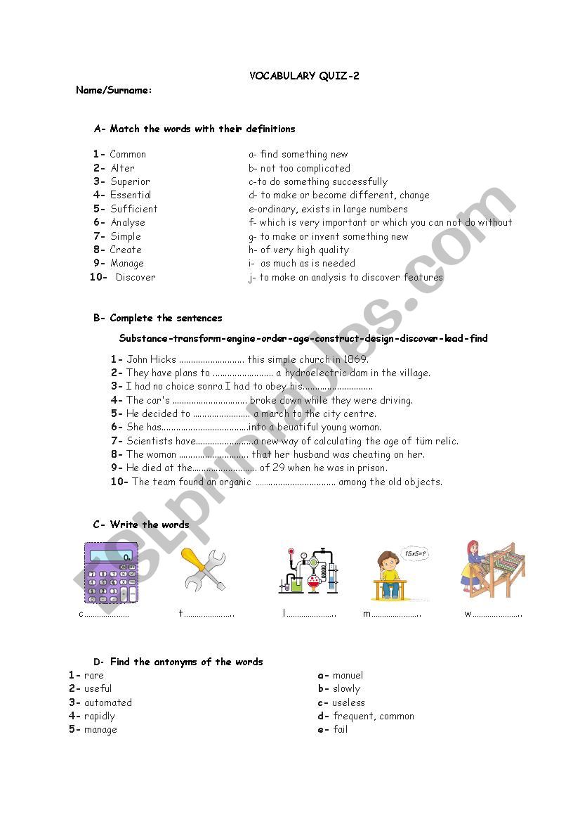 Vocabulary Quiz-2 worksheet