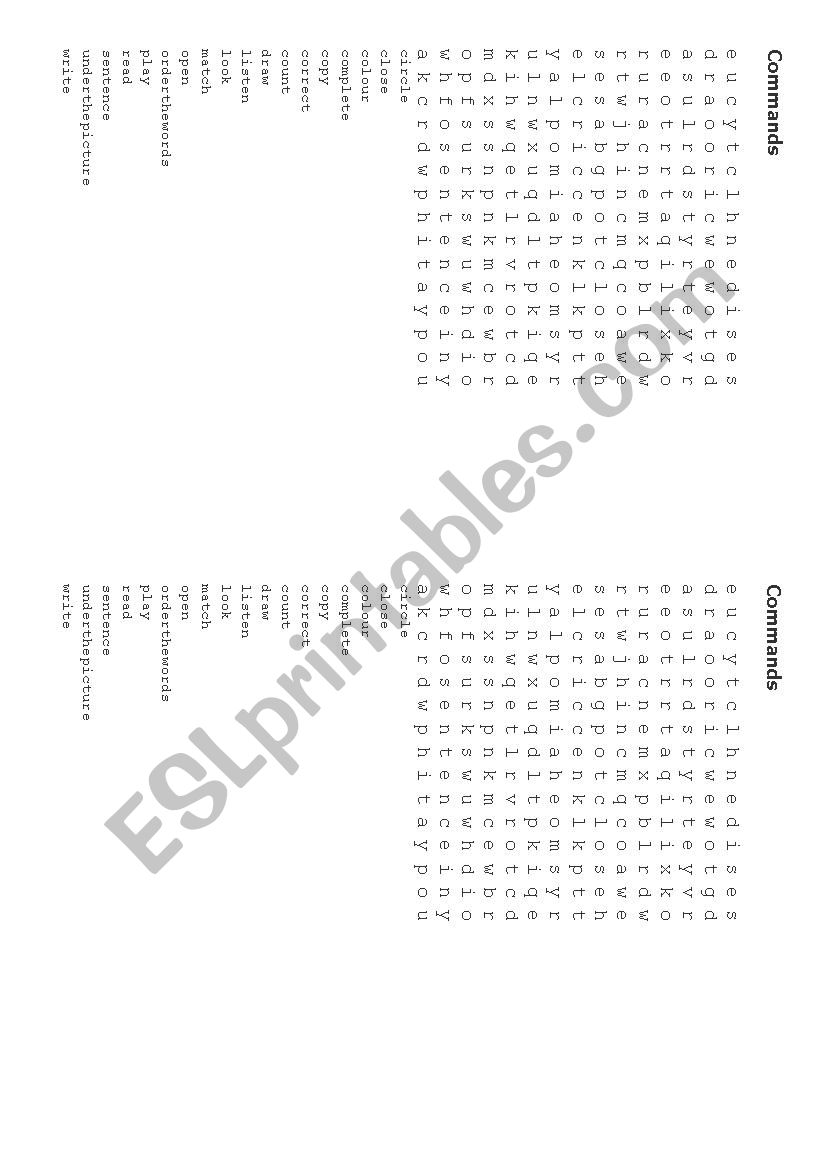 Textbook commands worksheet