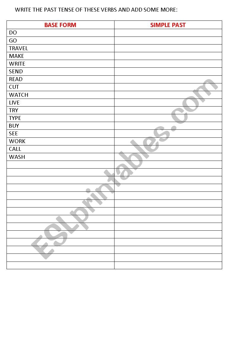 Extra activity worksheet