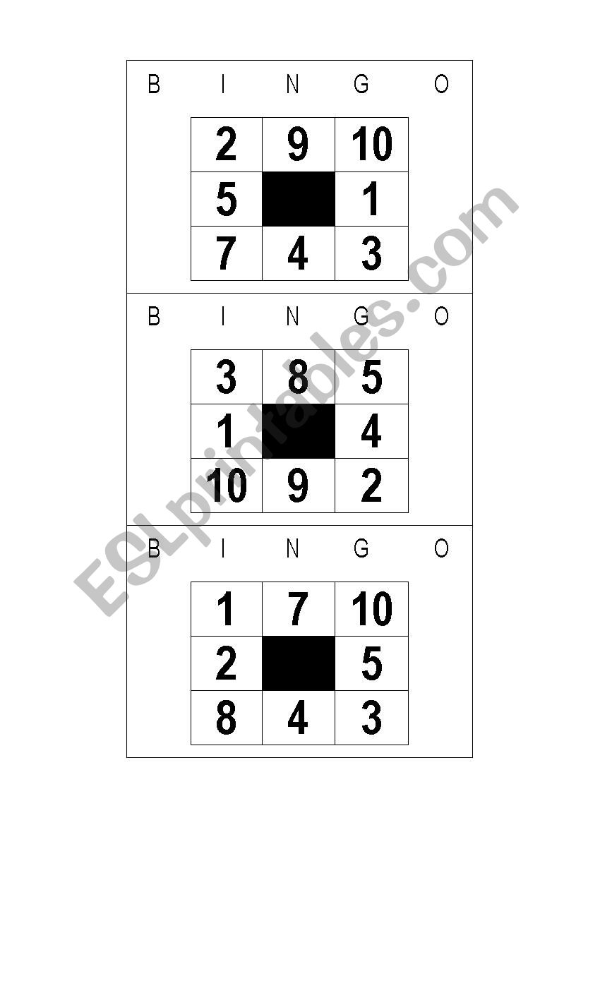 Bingo with numbers worksheet