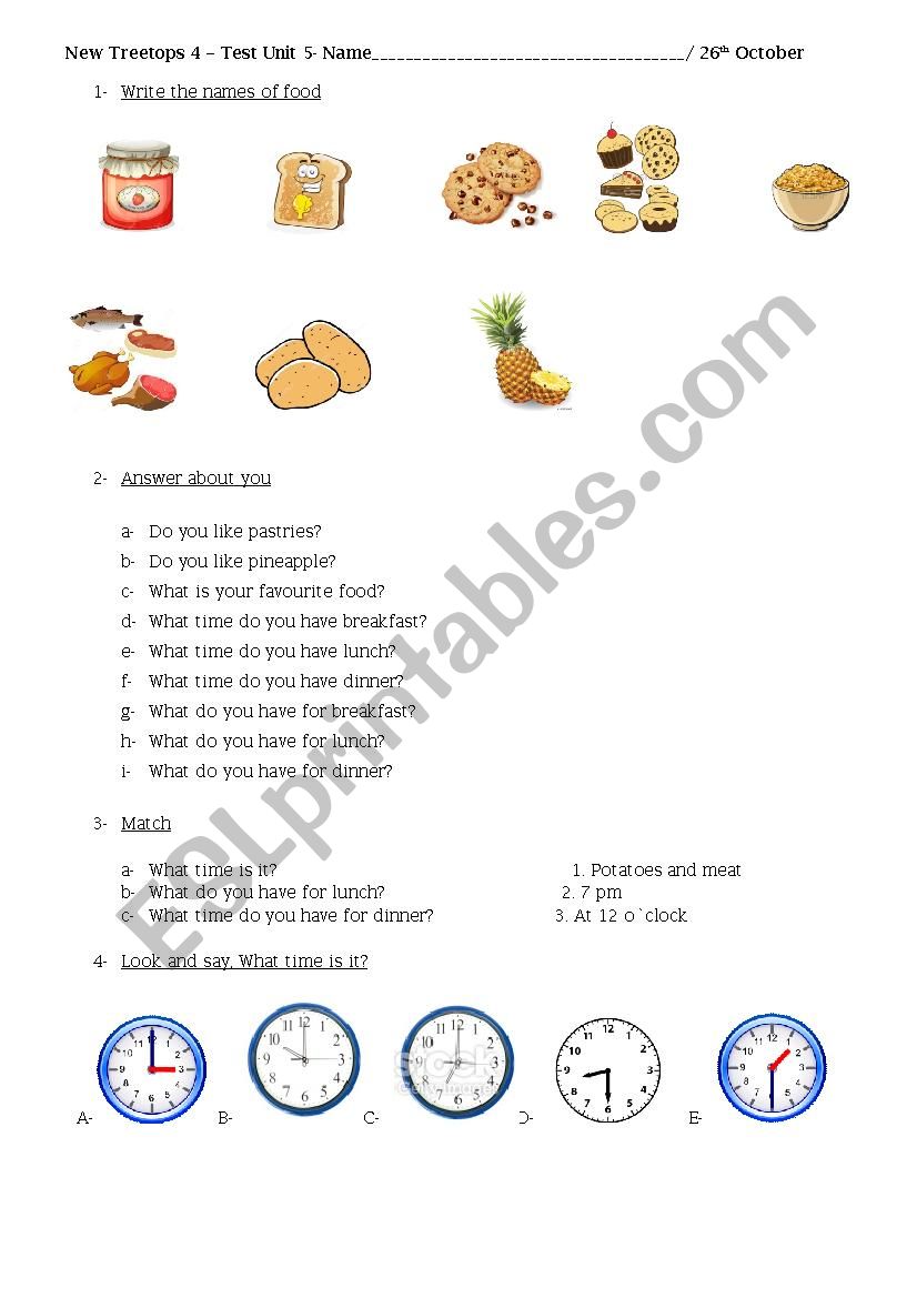 Unit 5 - New Treetops 6 worksheet