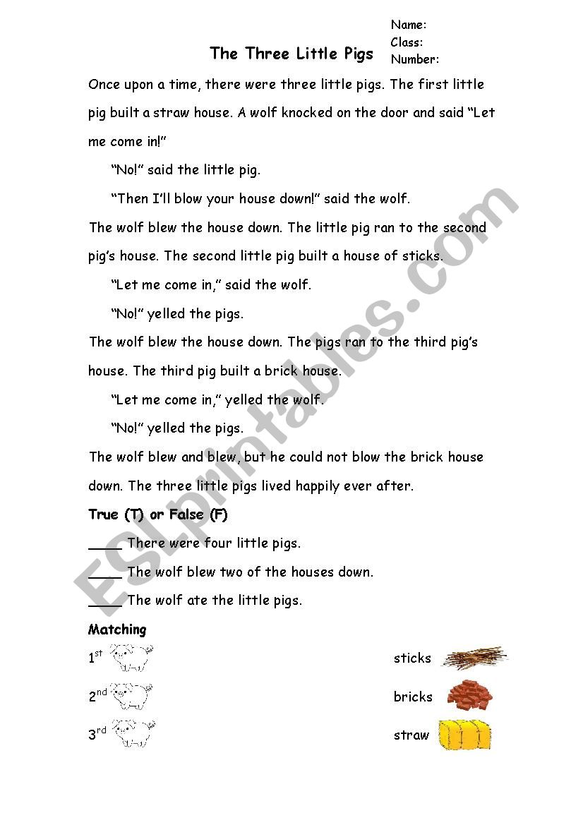 Three Little Pigs Worksheet worksheet