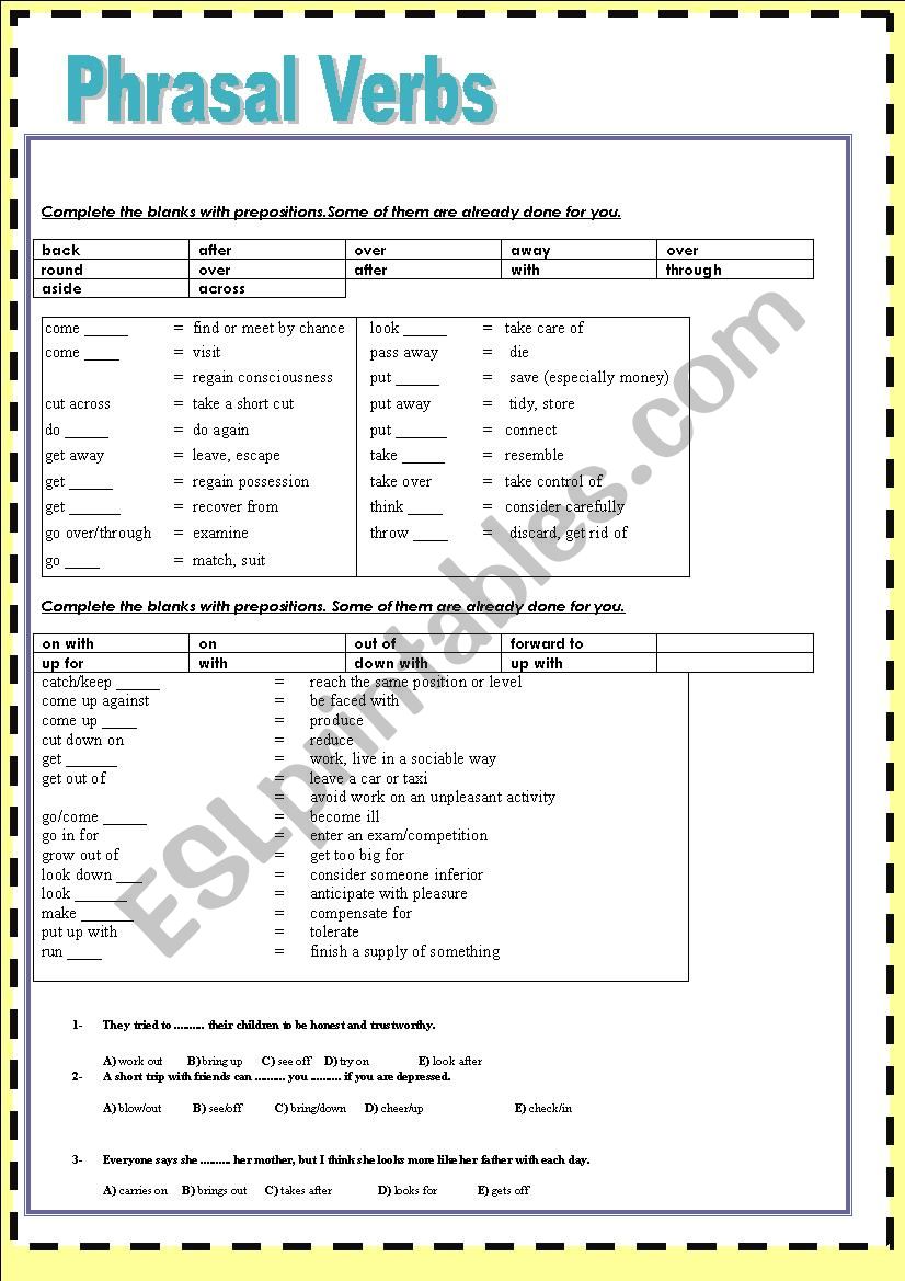 PHRASAL VERBS worksheet