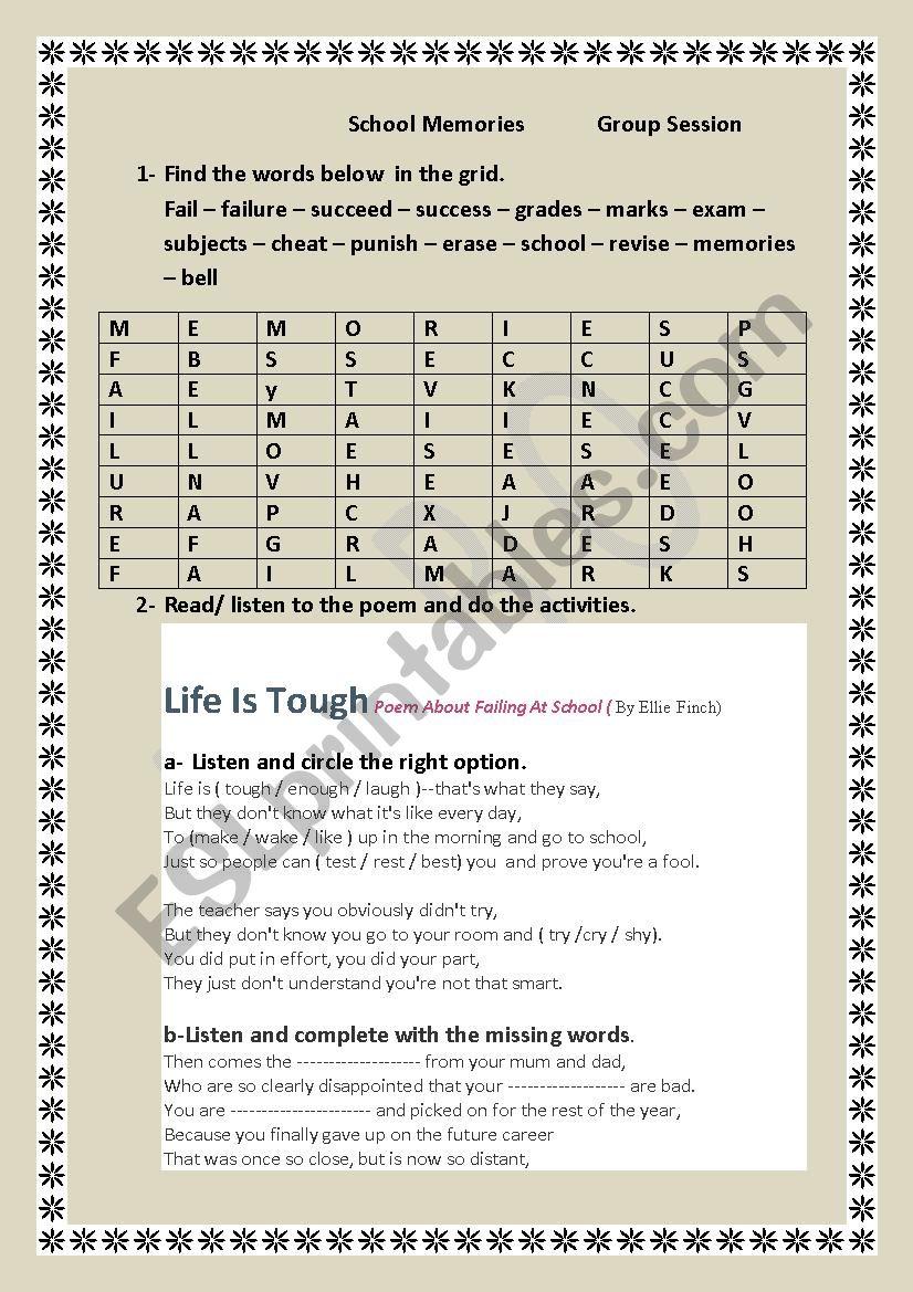 School Memories Group Session worksheet