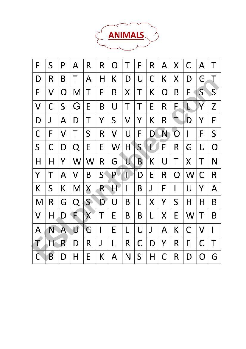 Crossword animals worksheet