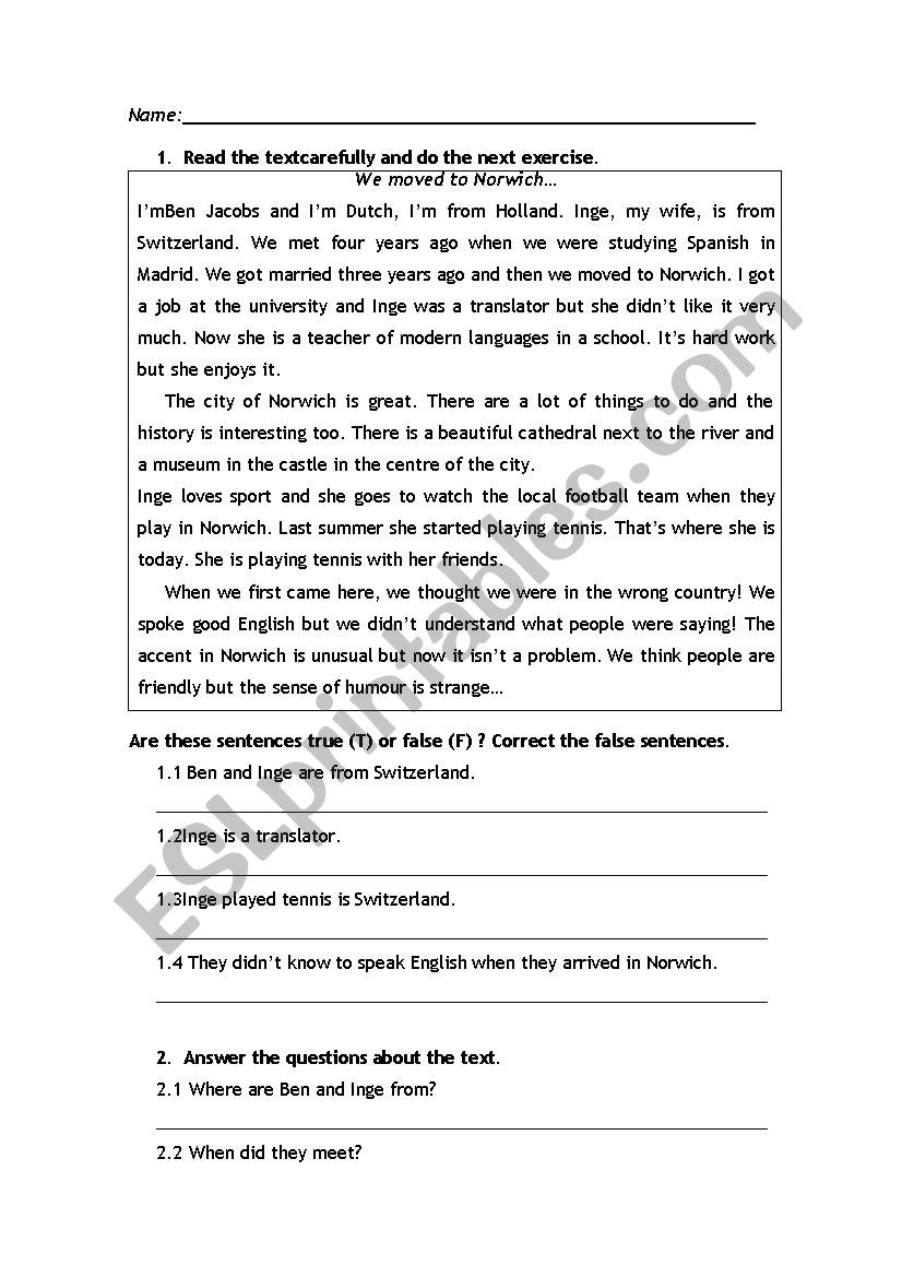 Reading Comprehension worksheet