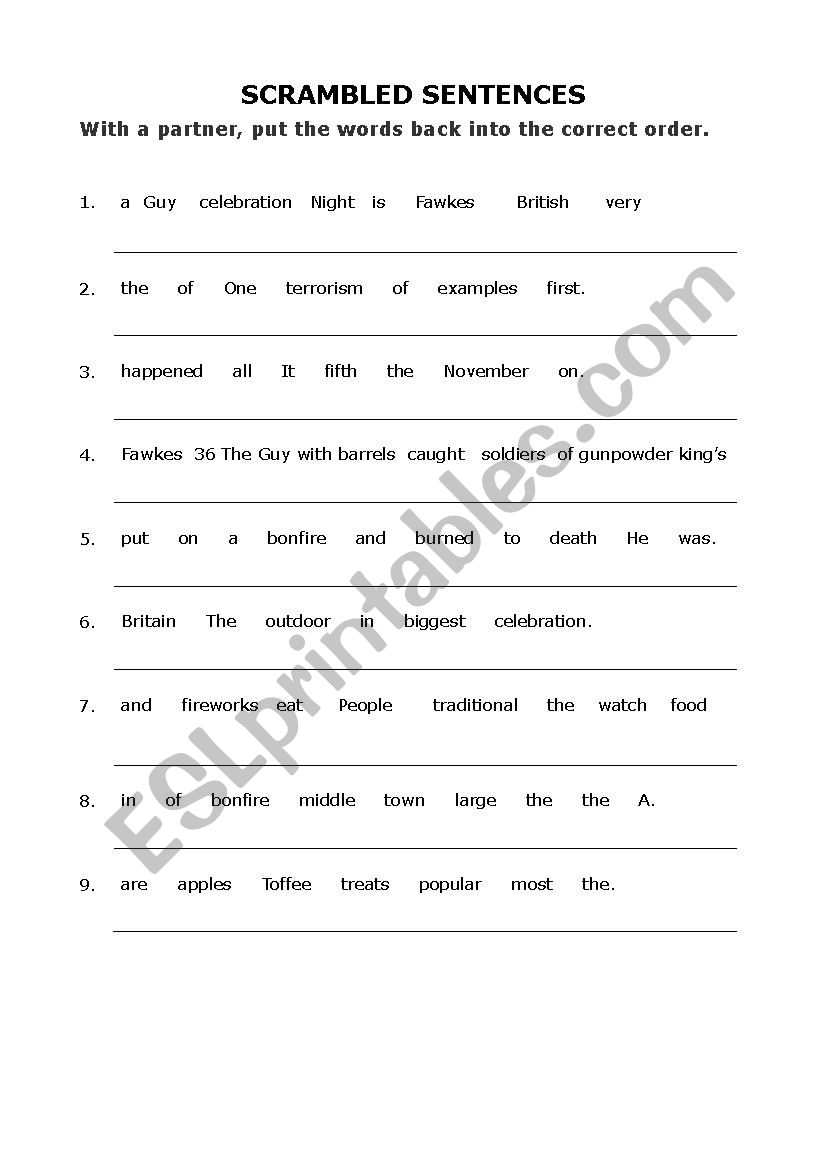 Guy Fawkes worksheet