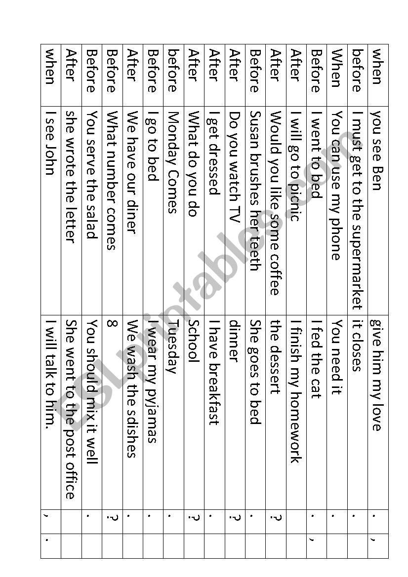 after before when worksheet