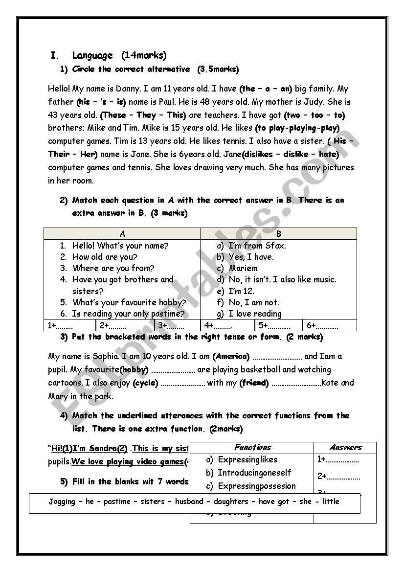 Mid-Semester 1 Test 1 worksheet