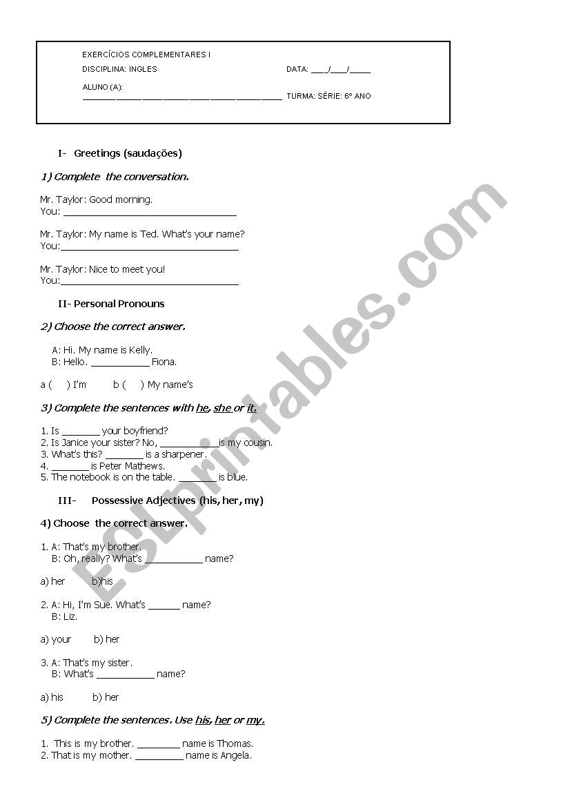 English Activities worksheet