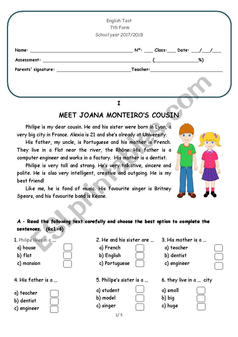 7th Form Test - Personal identification, physical and psychological description 