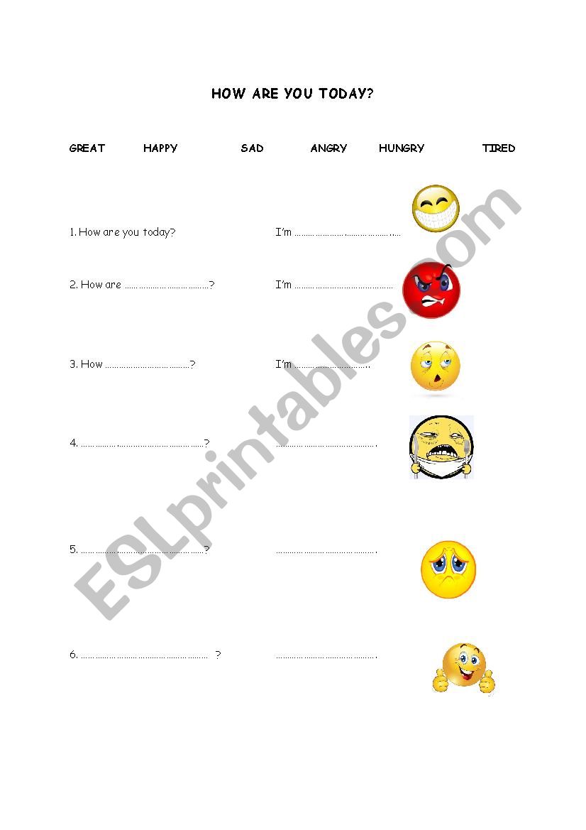HOW ARE YOU TODAY?  worksheet