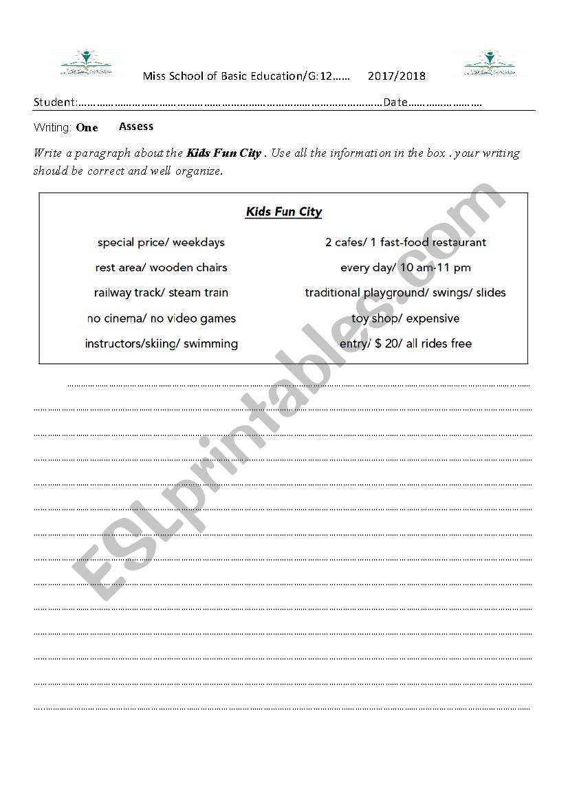 Kids Fun City worksheet