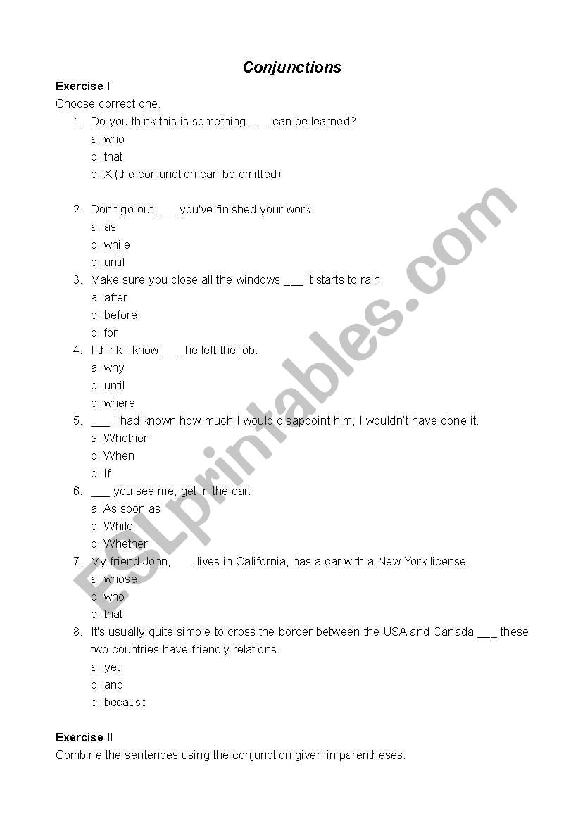 english-worksheets-conjunctions