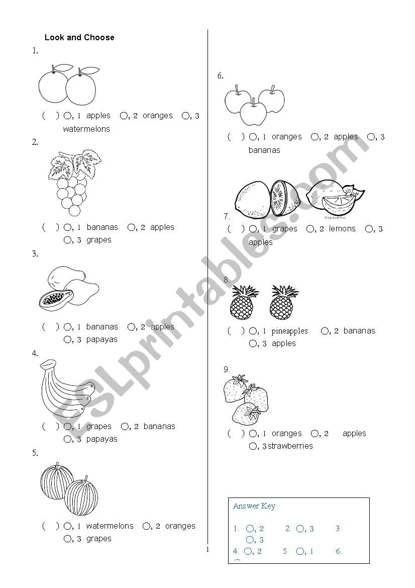 fruit look and choose worksheet