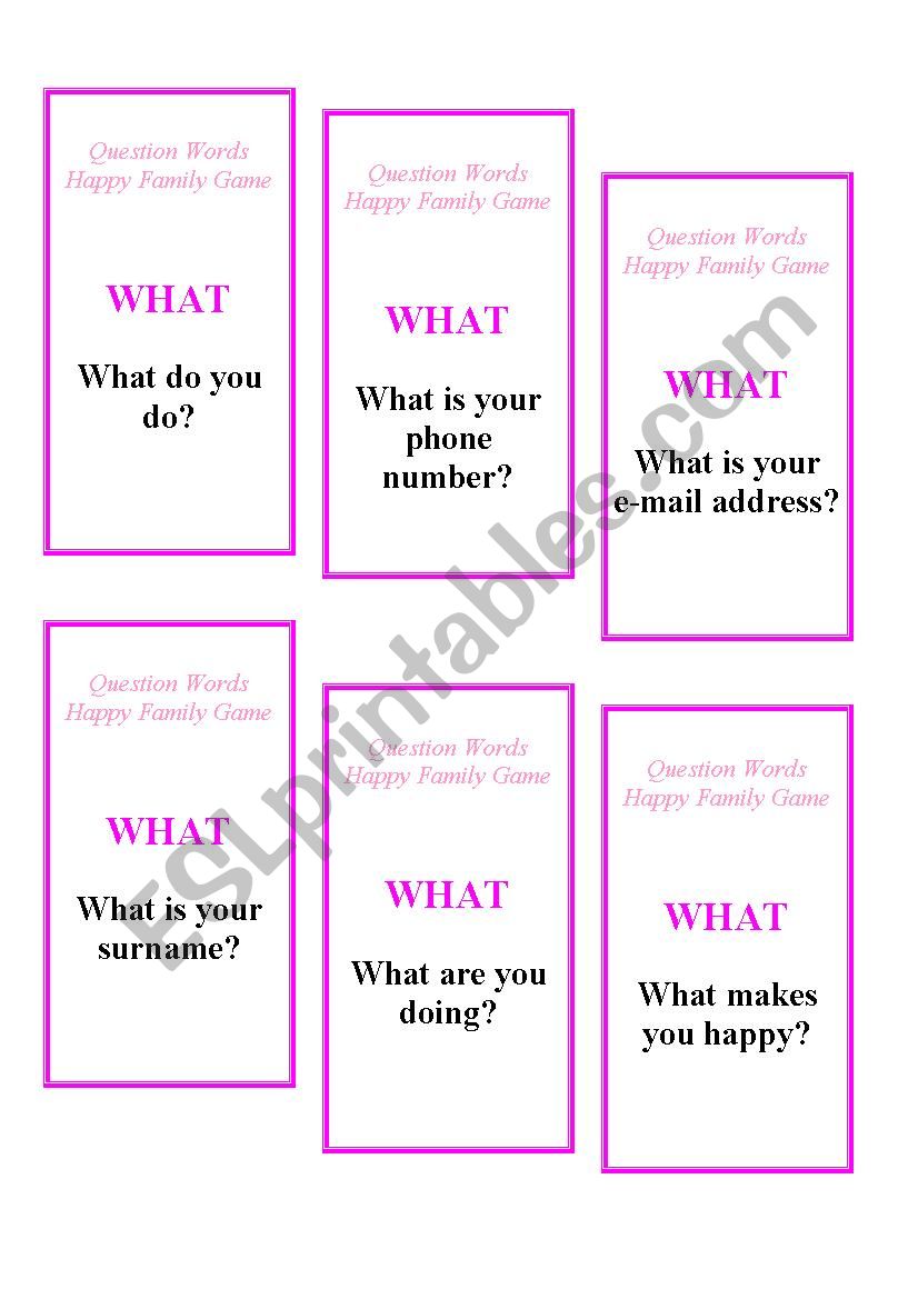 Question Words Happy Family Game (Smaller Cards)