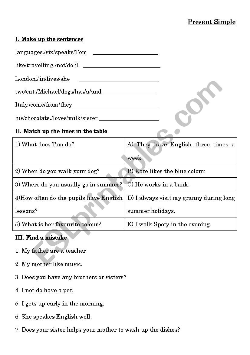 Present Simple Exercises worksheet