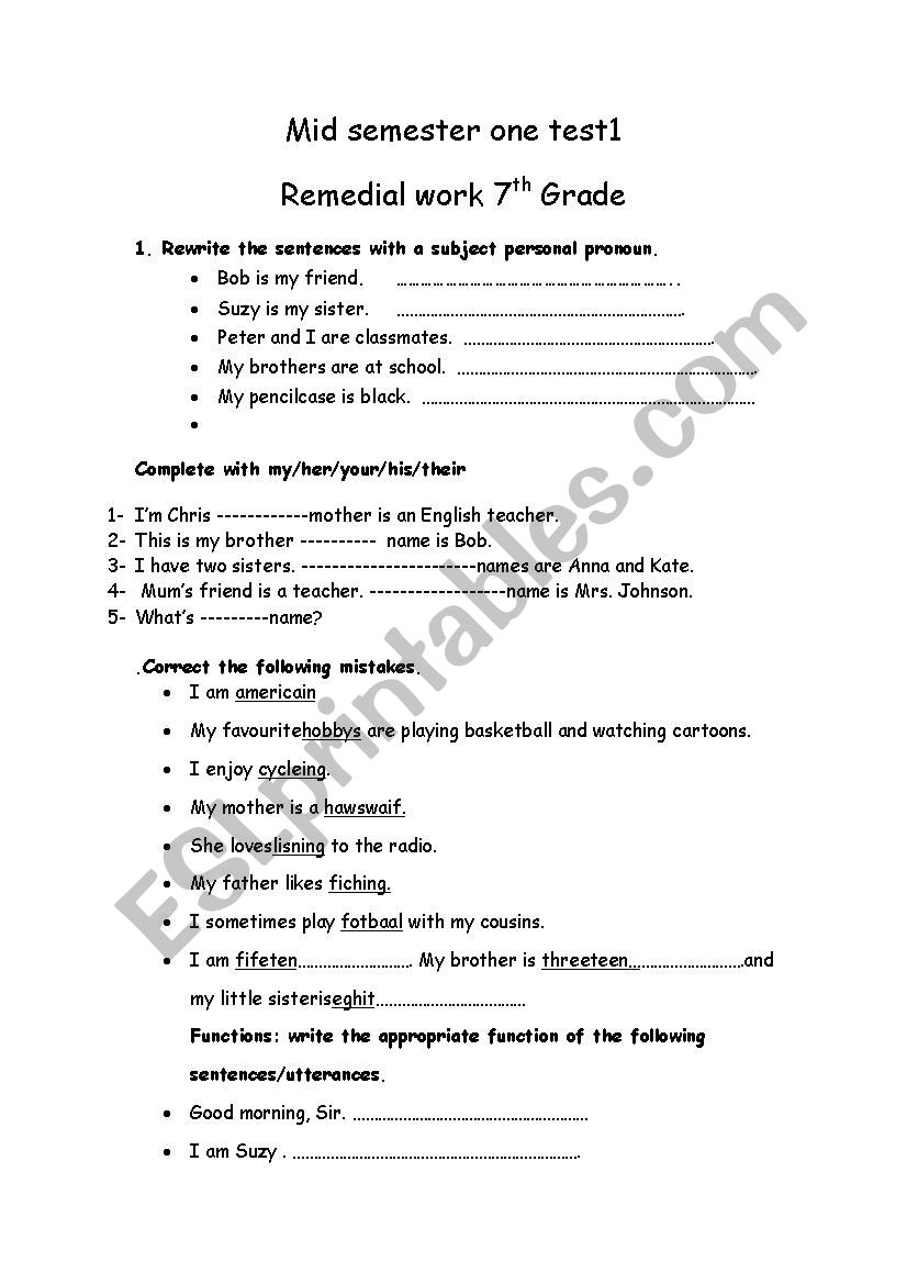 test correction 7th grade ( Tunisian pupils)