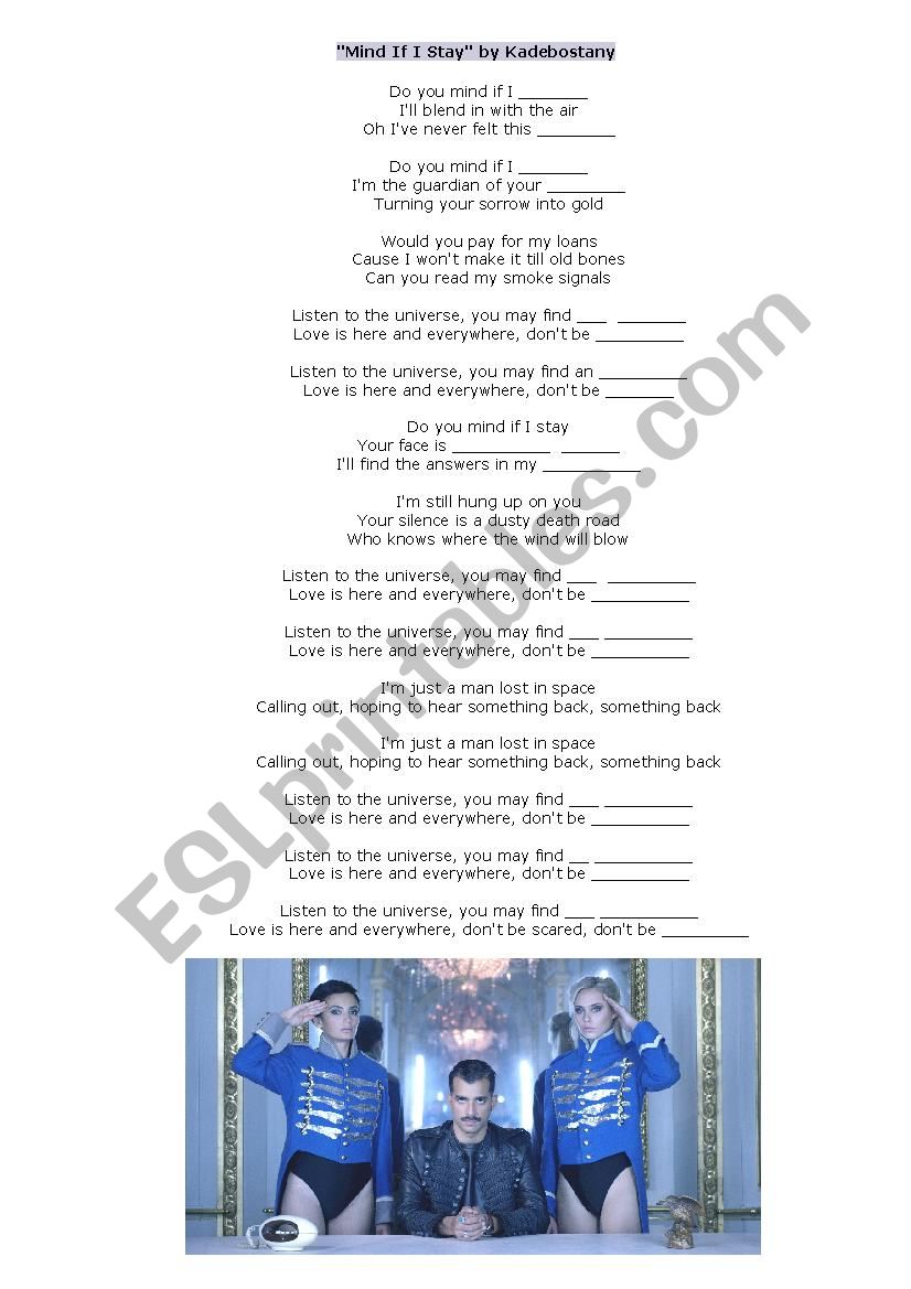 Mind if I stay by Kadebostany worksheet
