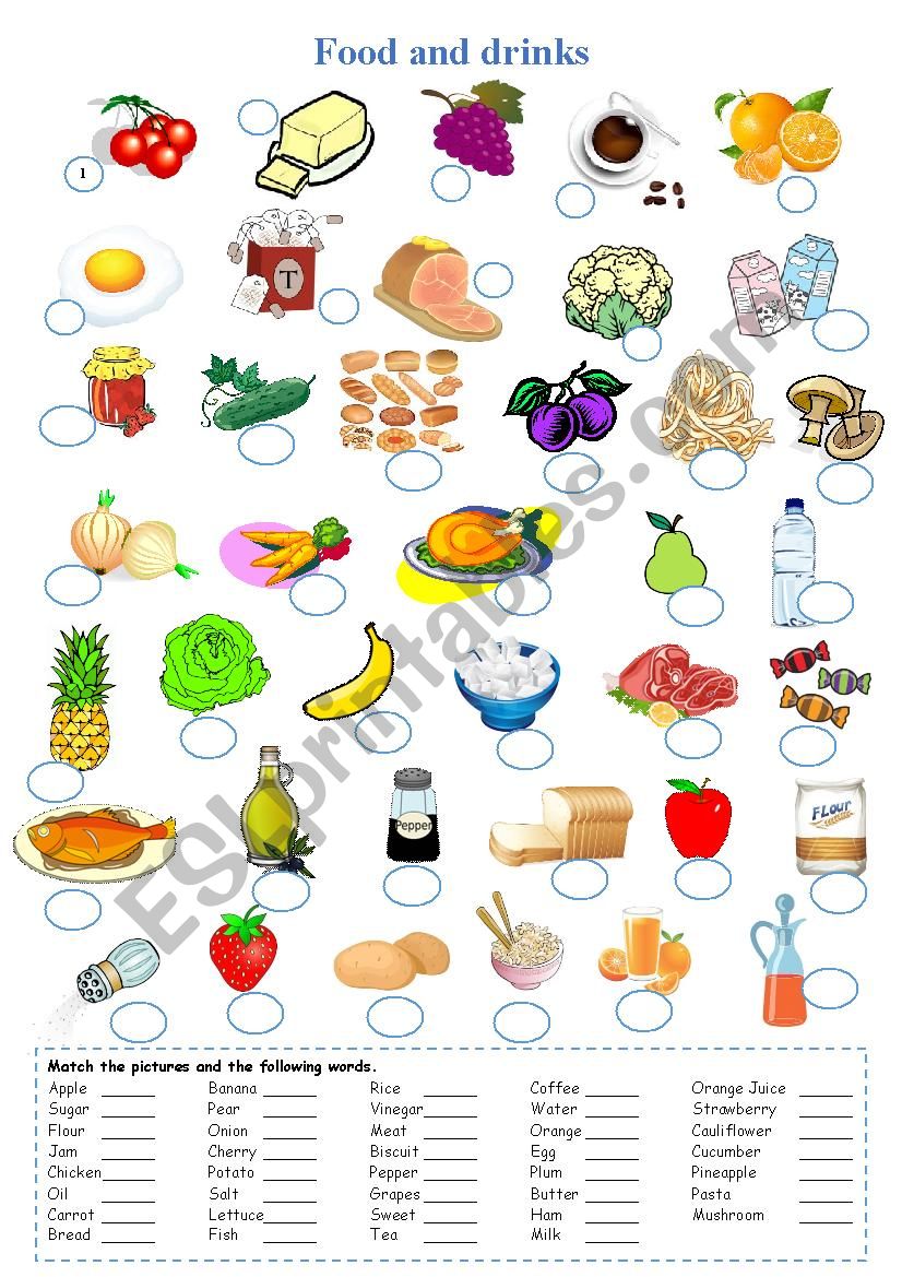 Food and drinks worksheet