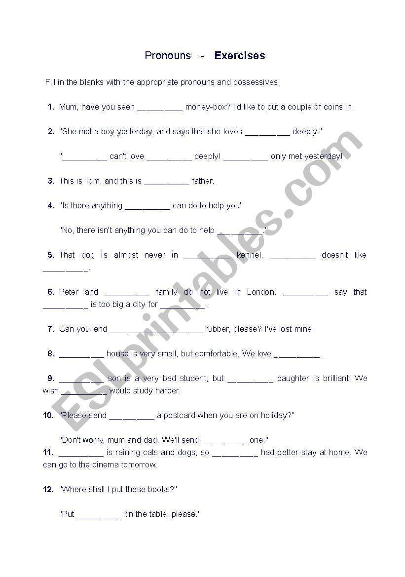 Pronouns worksheet